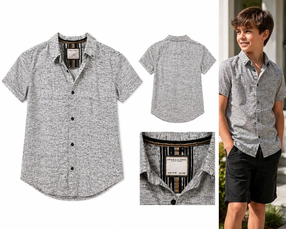 Denim & Flower Ricky Singh Boys Short Sleeve Button-Up Shirt
